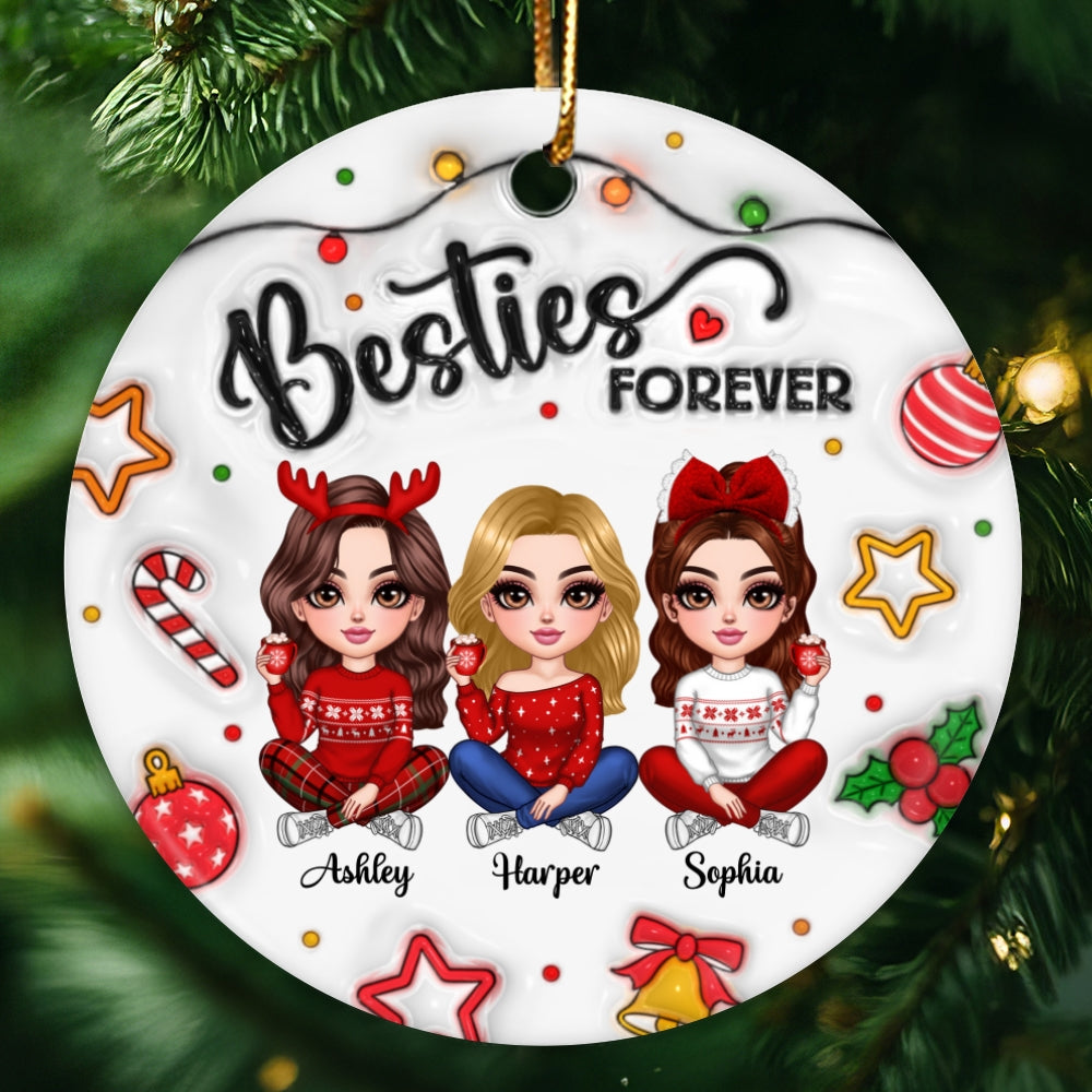 Besties Forever Gorgeous Girls 3D Inflated Christmas Gift Personalized Ceramic Ornament