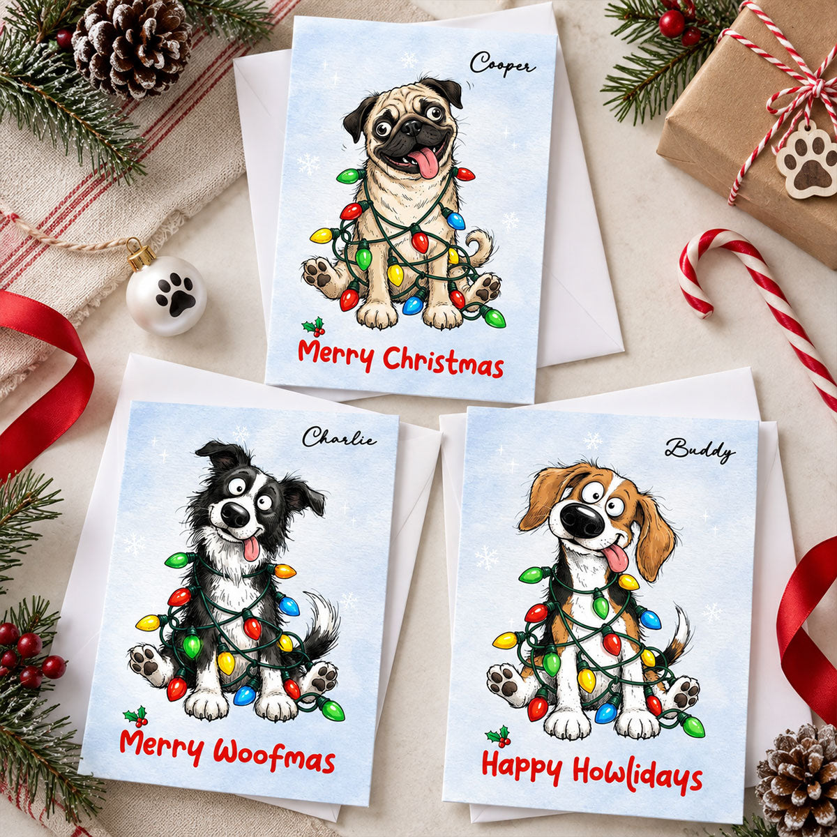 Happy Howlidays Custom Pet Portrait Quirky Silly Dog - Personalized Christmas Card - Funny Christmas Card For Dog Lover