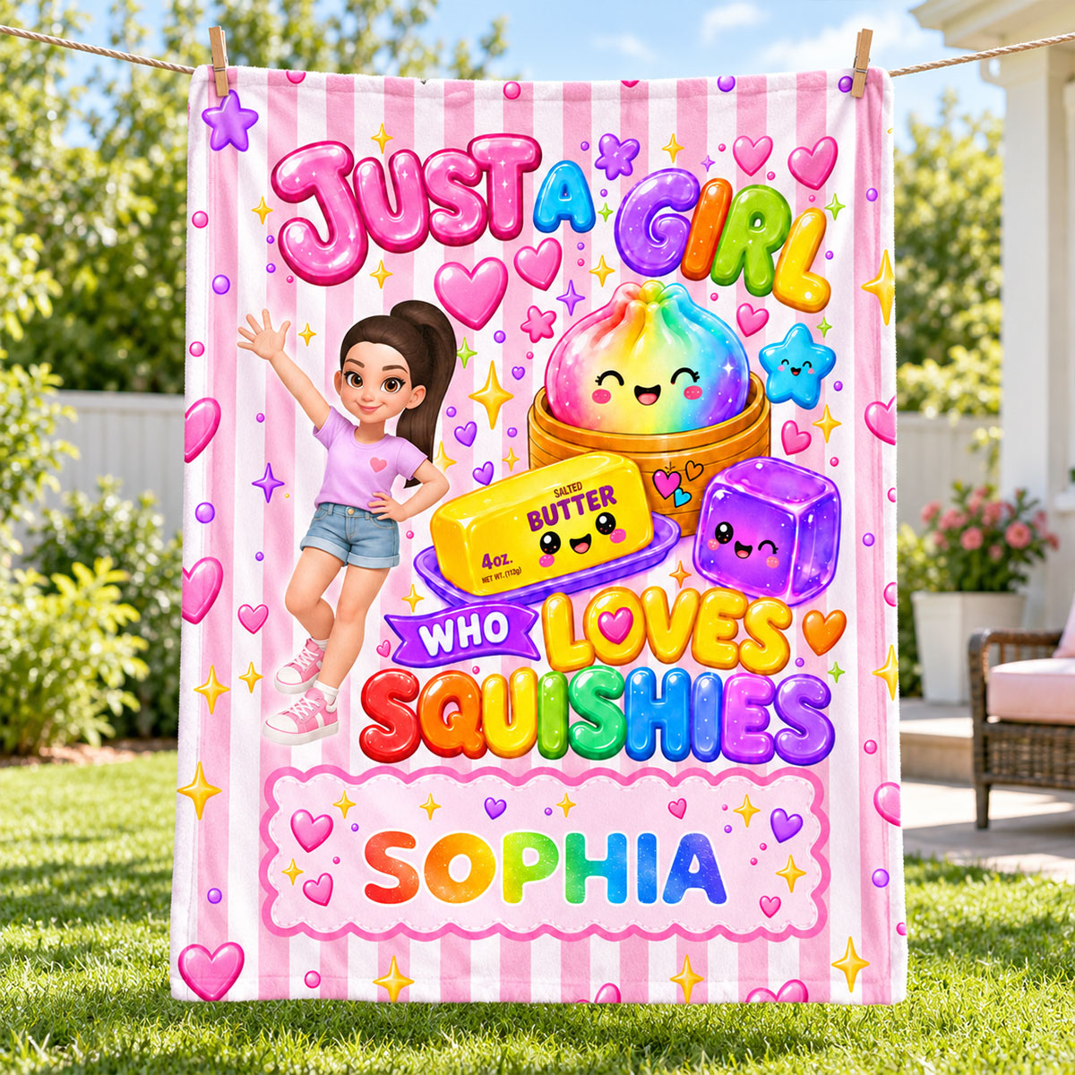 Just A Girl Who Loves Squishies - Personalized Fleece Blanket - Christmas Gift For Girl, Granddaughter, Daughter