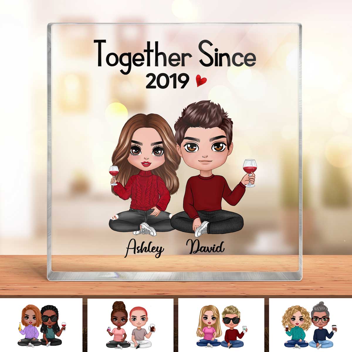 Doll Couple Sitting Gift For Him Gift For Her Personalized Square Acrylic Block Plaque