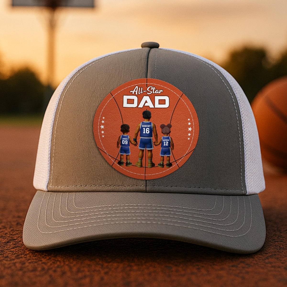 All-Star Dad Basketball Dad & Kids Personalized Leather Patch Hat