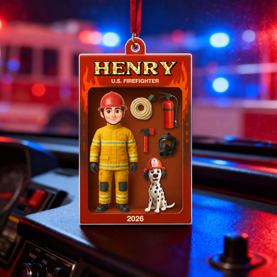 Firefighter Action Figure 3D Effect Personalized Acrylic Ornament - Special Gift For The Brave Firefighter