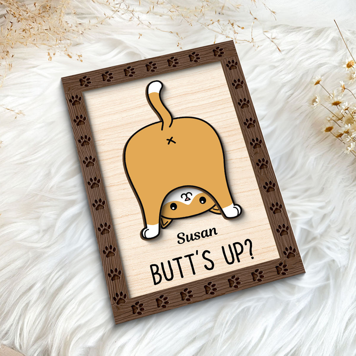 Funny Cat Butt Personalized 2-layer Wooden Plaque