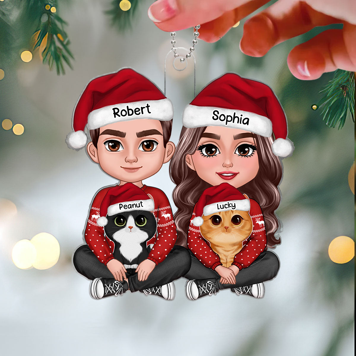 Couple Crossed Leg & Cute Watercolor Cats Christmas Gift For Cat Lovers Personalized Acrylic Ornament