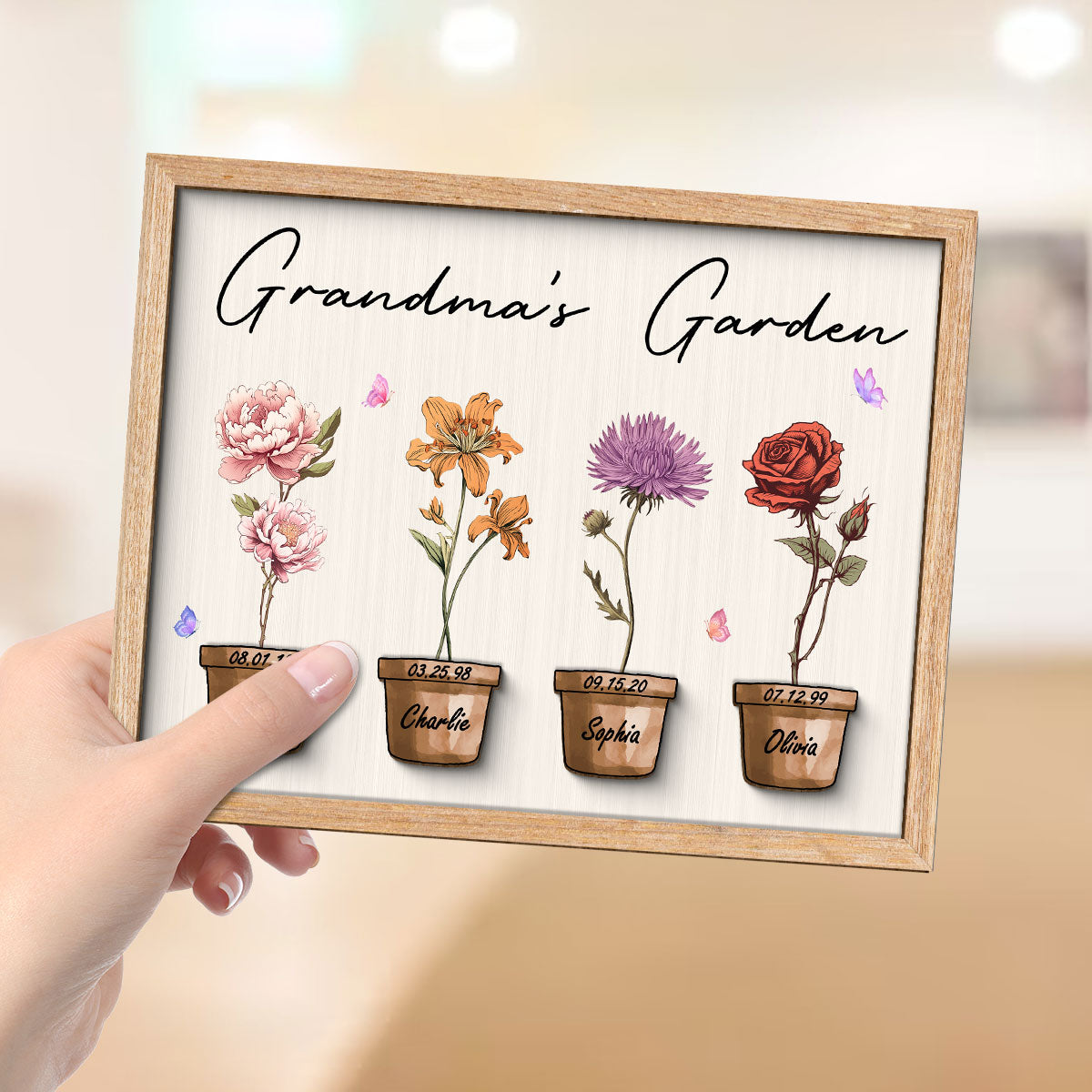 Grandma Garden Vintage Birth Month Flowers Pots Mother‘s Day Gift Personalized 2-Layer Wooden Plaque