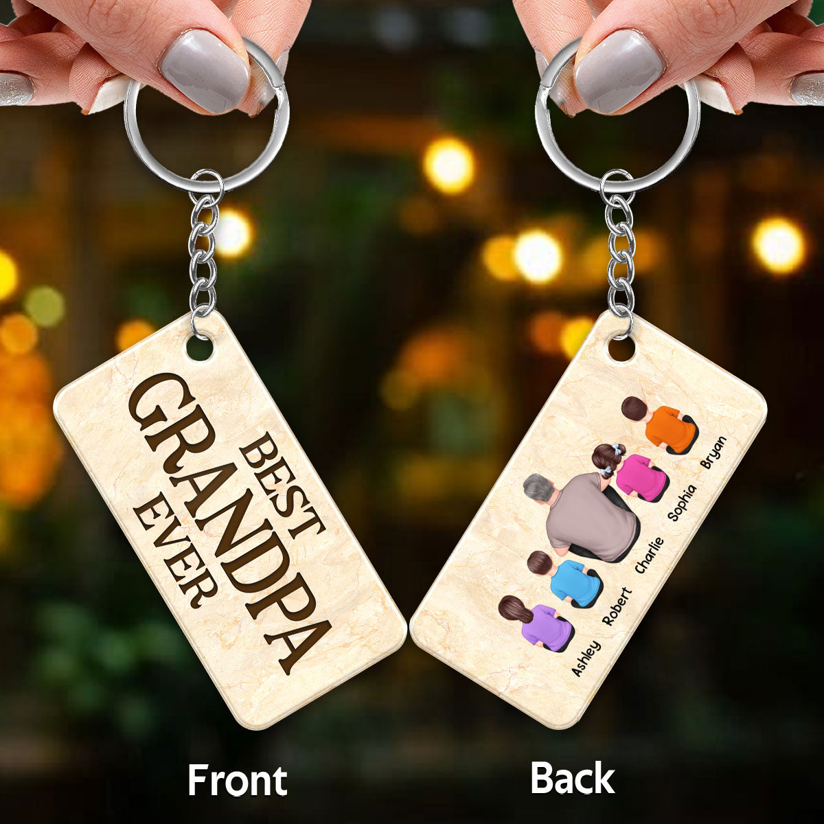 Best Grandpa Ever Back View Man Kids Dog Cat Personalized Acrylic Keychain