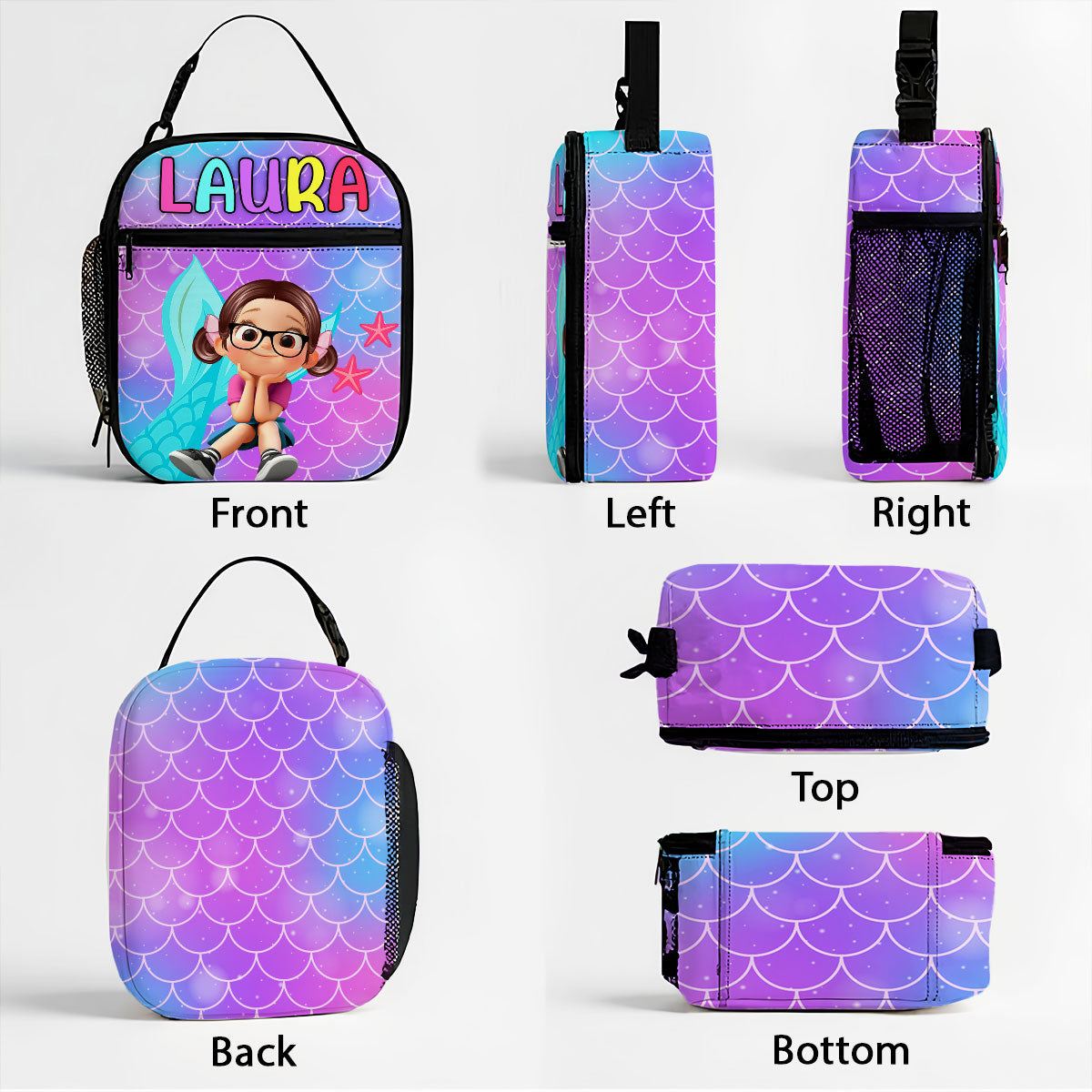 Unicorn Mermaid Theme Personalized Insulated Lunch Box for Girl Toddler, Keep Your Child’s Meals Fresh & Safe All Day