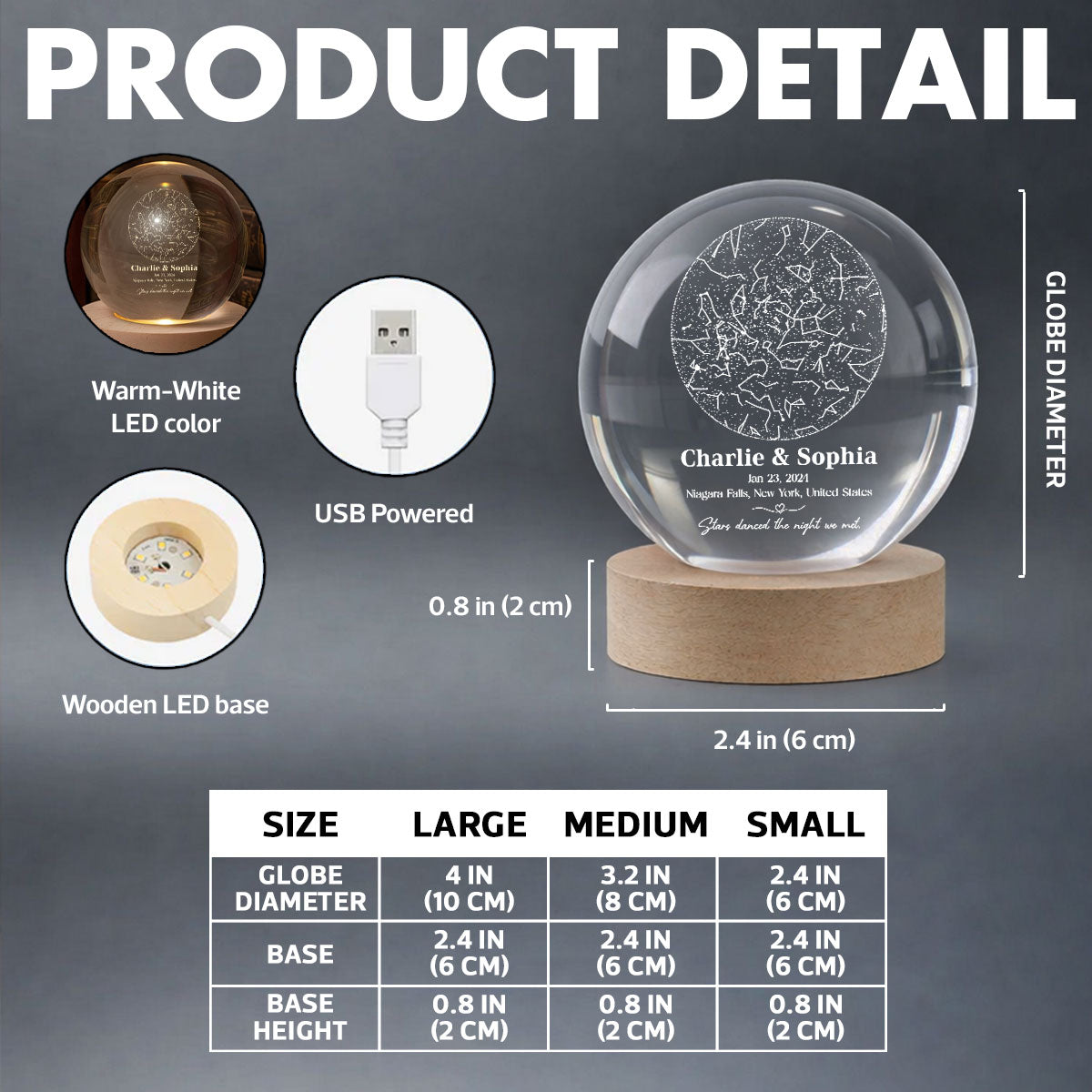 The Night We Met Star Map - Personalized Crystal Ball Night Light - Gift for Couple