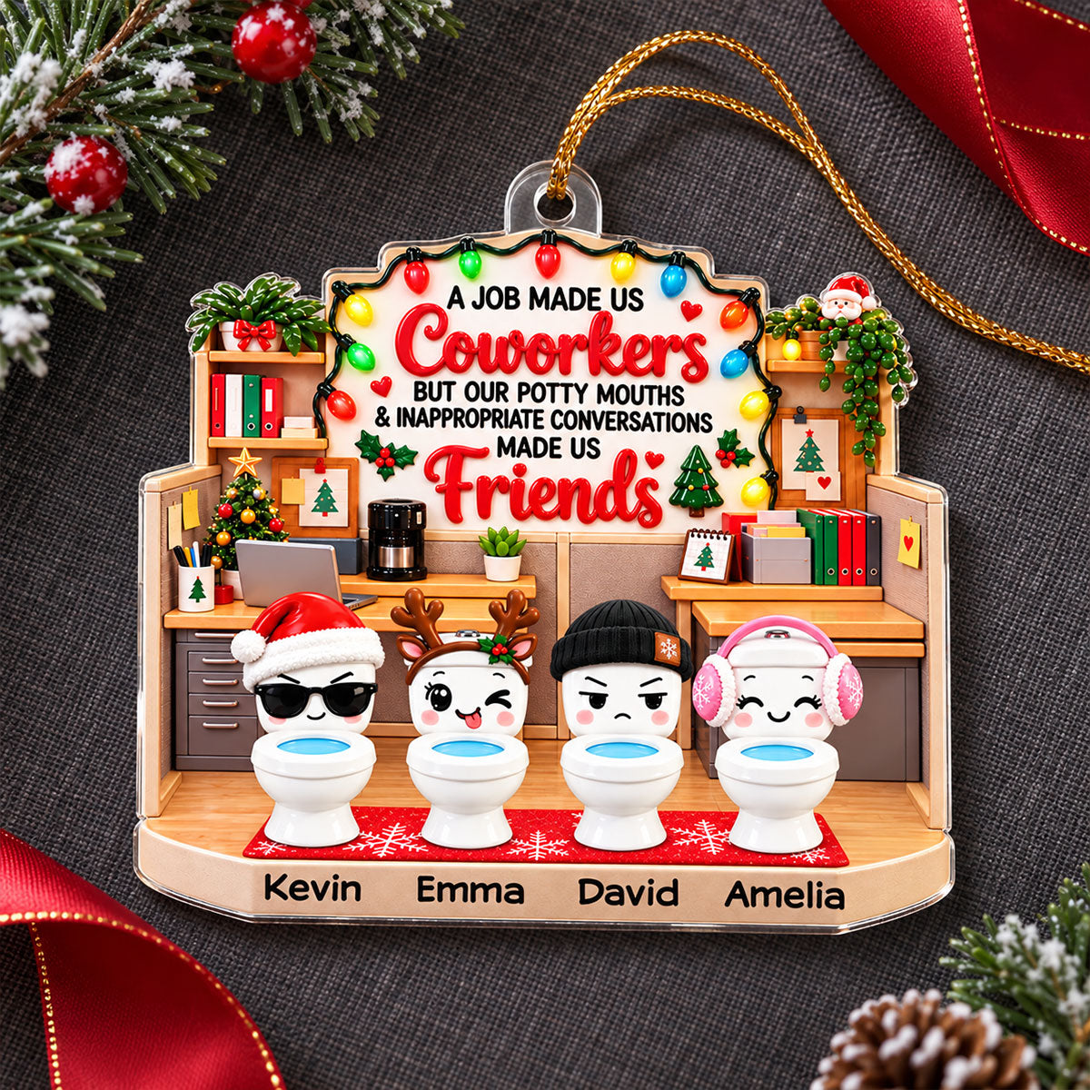Jobs Made Us Coworkers Funny Office Potty Mouth - Personalized Acrylic Ornament – Christmas Gift for Coworkers, White Elephant Gift