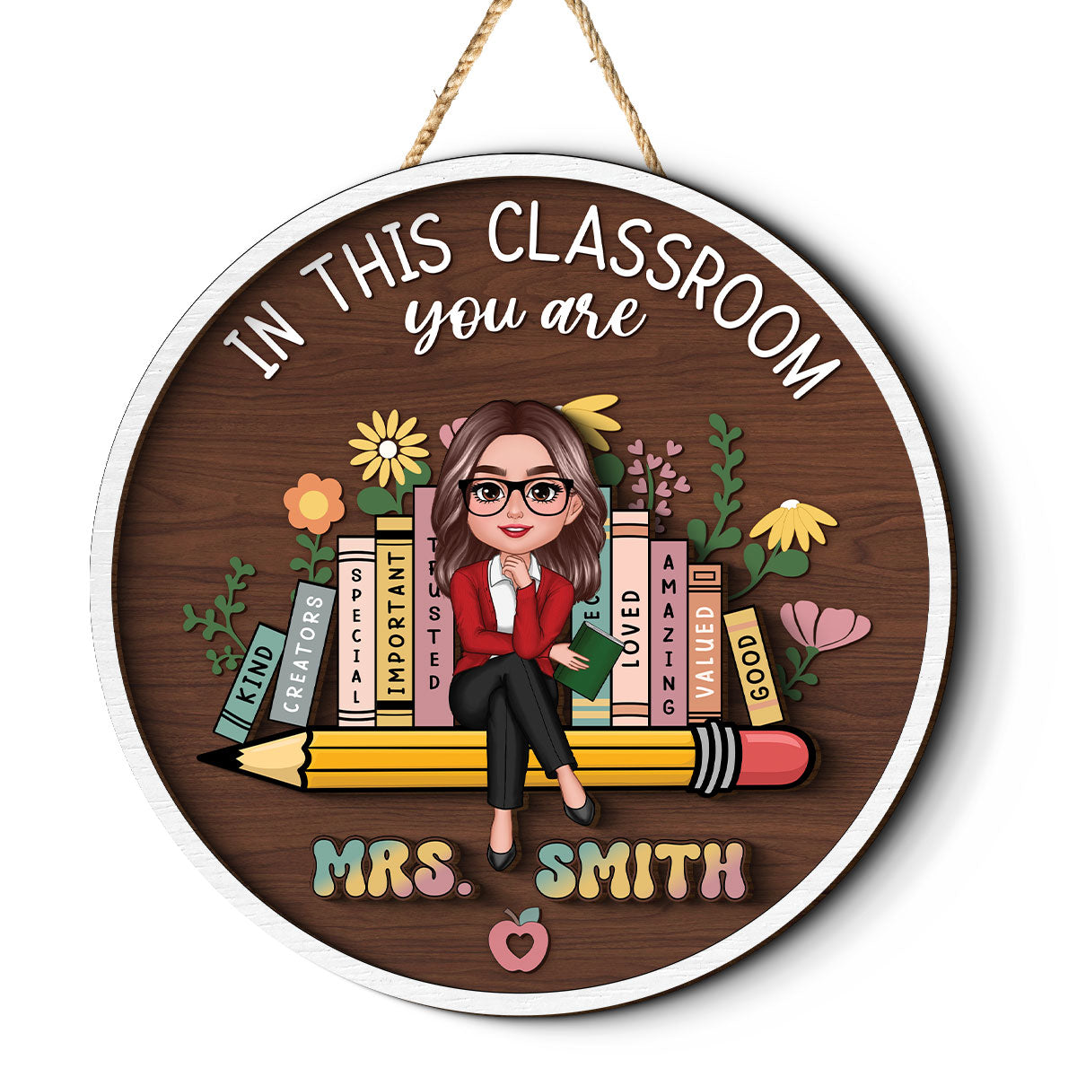 Personalized Teacher 2 Layer Door Hanger, Teacher Appreciation Gifts, Custom Name Sign Plate for Desk, Teacher Welcome Sign