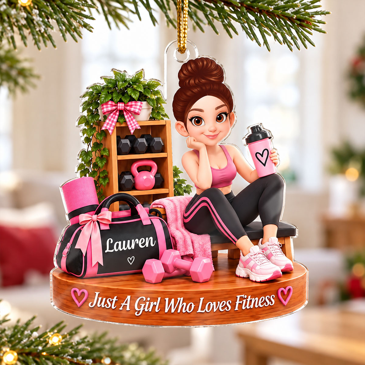 Just a Girl Who Loves Fitness - Personalized Acrylic Ornament - Christmas Gift for Daughter, Wife, Best Friends