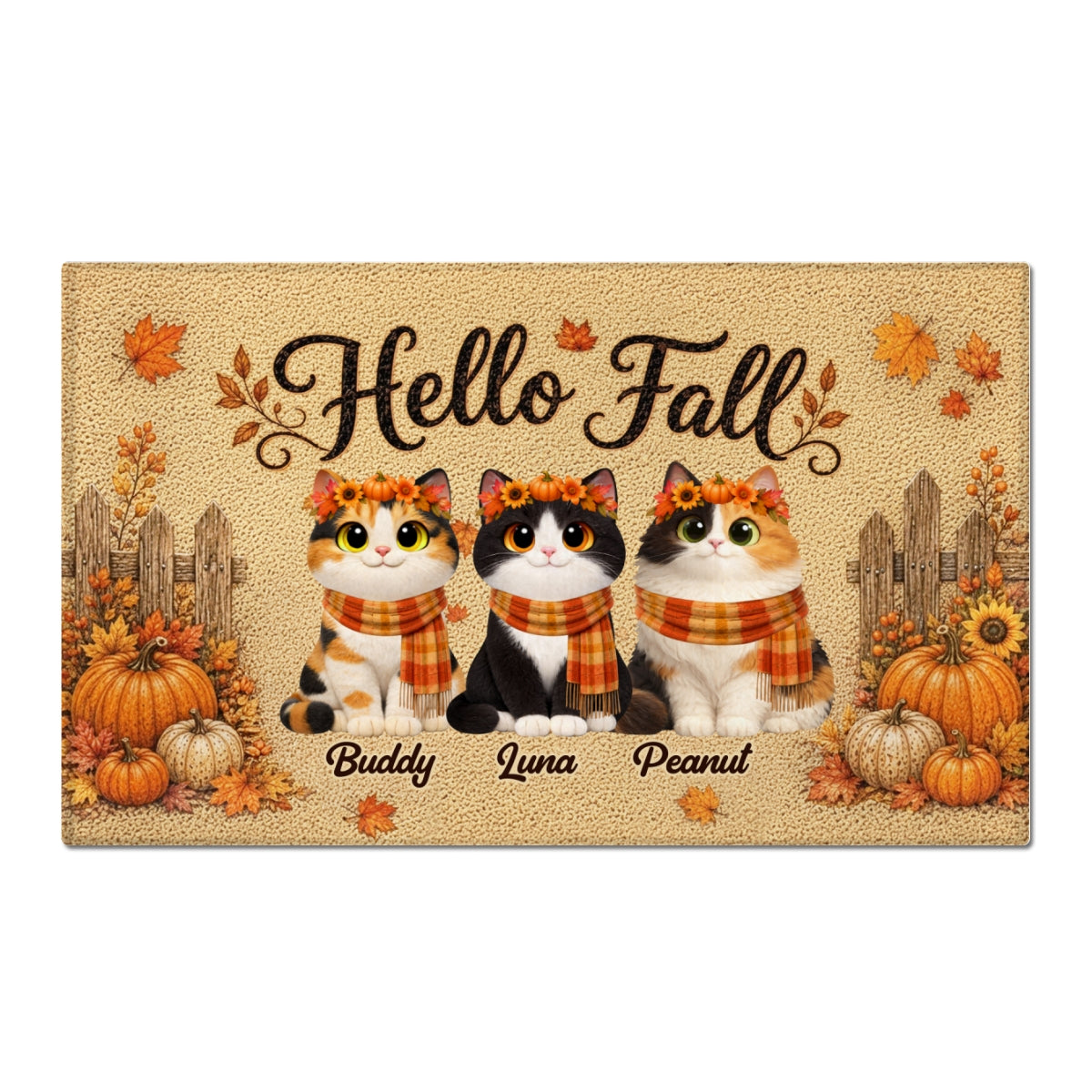 Cozy Warm Fall Season Hello Fall Cute Cats - Personalized Doormat - Fall Decor For Cat Lovers