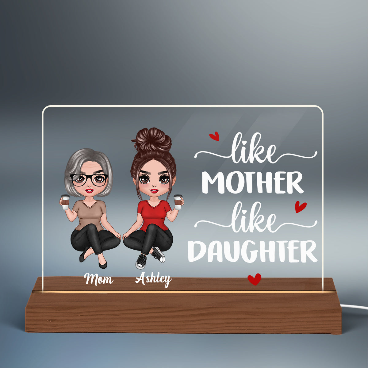 Doll Women Sitting Like Mother Like Daughter Personalized Custom Shape LED Night Light