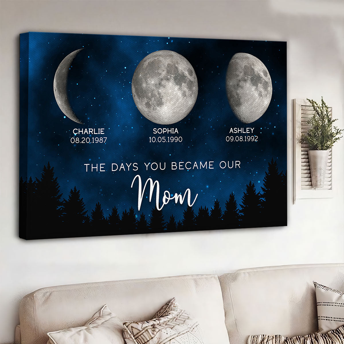 Galaxy Night Custom Birth Moon Phase The Days You Became Our Mom Personalized Canvas