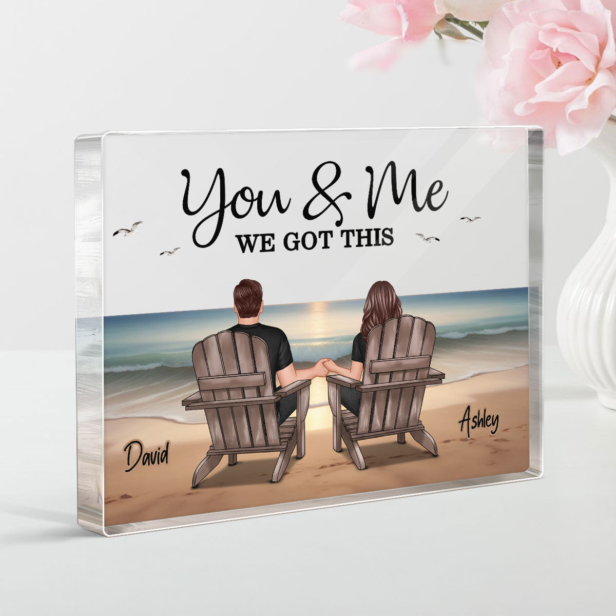 Eternal Beach Landscape Couple Sitting Personalized Rectangle Acrylic Block Plaque, Heartfelt Gift For Couple, For Him, For Her, Boyfriend, Girlfriend, Husband, Wife
