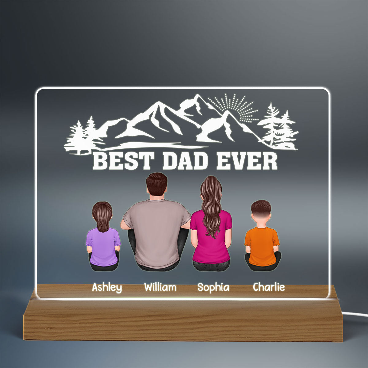 Best Dad Ever Mountain Sunlight Personalized Custom Shape Warm LED Night Light