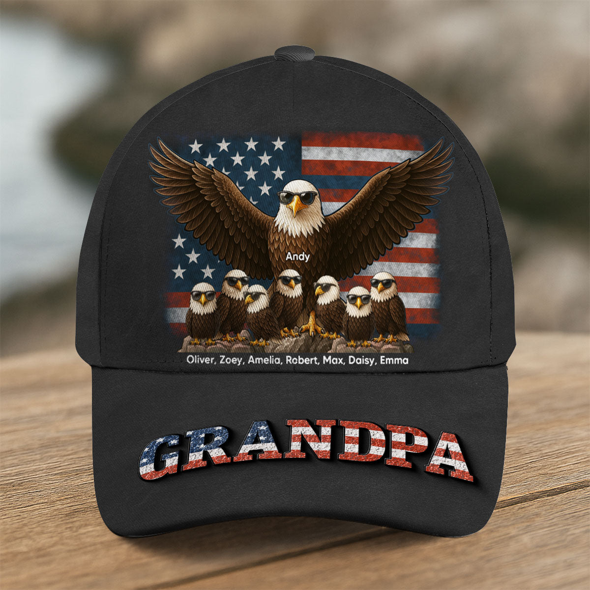 Eagle Dad Grandpa 3D Effect Personalized Classic Cap, Perfect 2025 Father's Day Gift For Dad, Gift for Husband, Gift For Grandpa