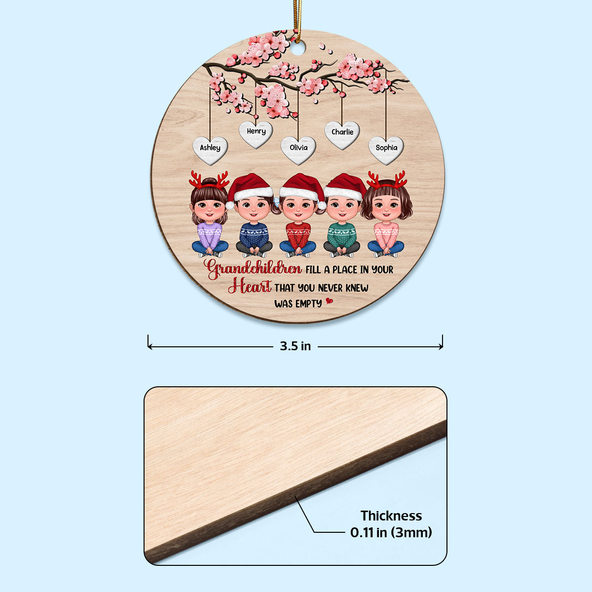 Grandkids Under Blossom Tree Christmas Gifts Personalized Wooden Ornament
