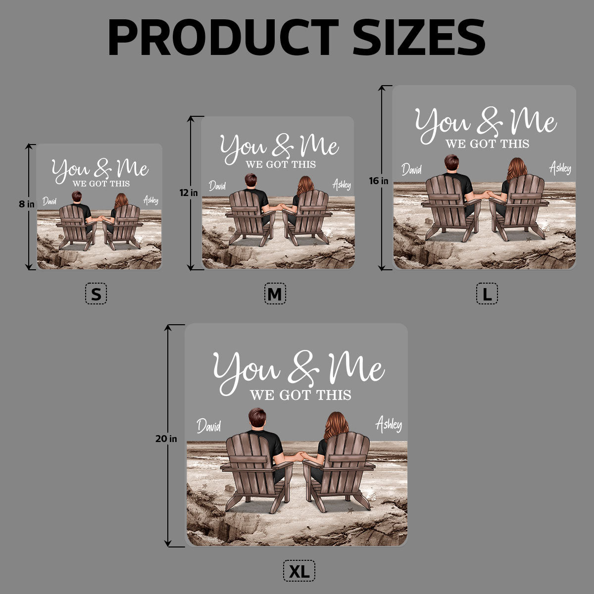 Back View Couple Sitting Beach Landscape Personalized Decal