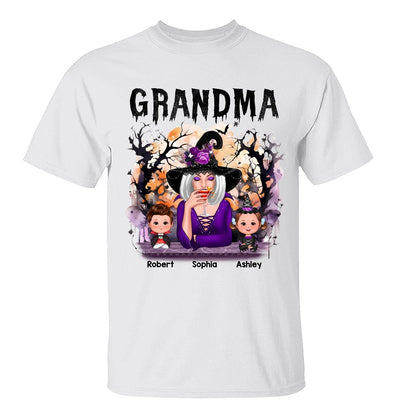 Halloween Orange Purple Dripping Grandma & Grandkids Personalized Shirt