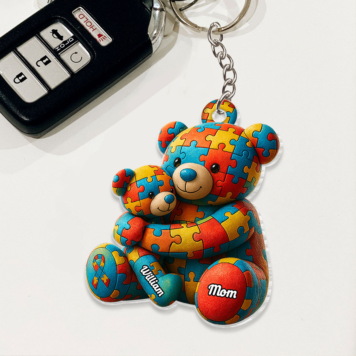 Autism Bear Mom & Kid Autism Awareness Personalized Acrylic Keychain