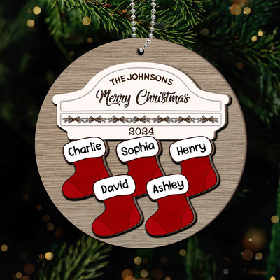Family Name Stocking Christmas Decor Personalized 2-Layer Wooden Ornament