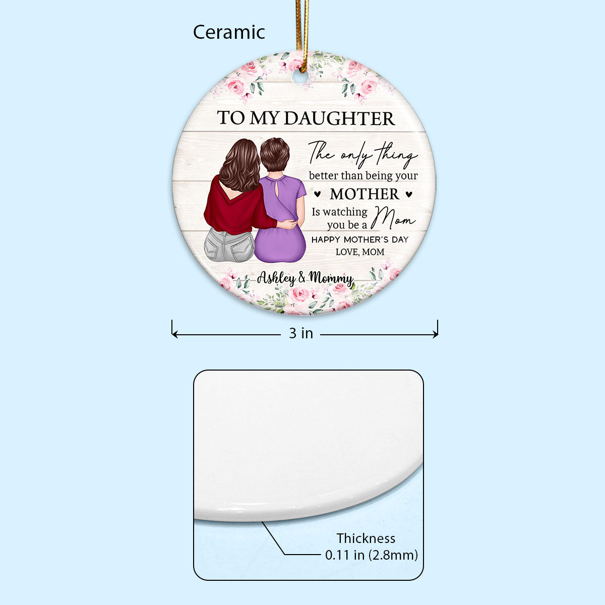 To My Daughter From Mom Personalized Circle Ceramic Ornament, Heartfelt 2025 Gift For Daughter