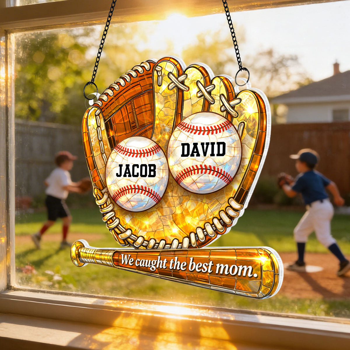 We Caught the Best Baseball Softball Mom - Personalized Acrylic Suncatcher - Sentimental Mother's Day Gift for Mom, Wife