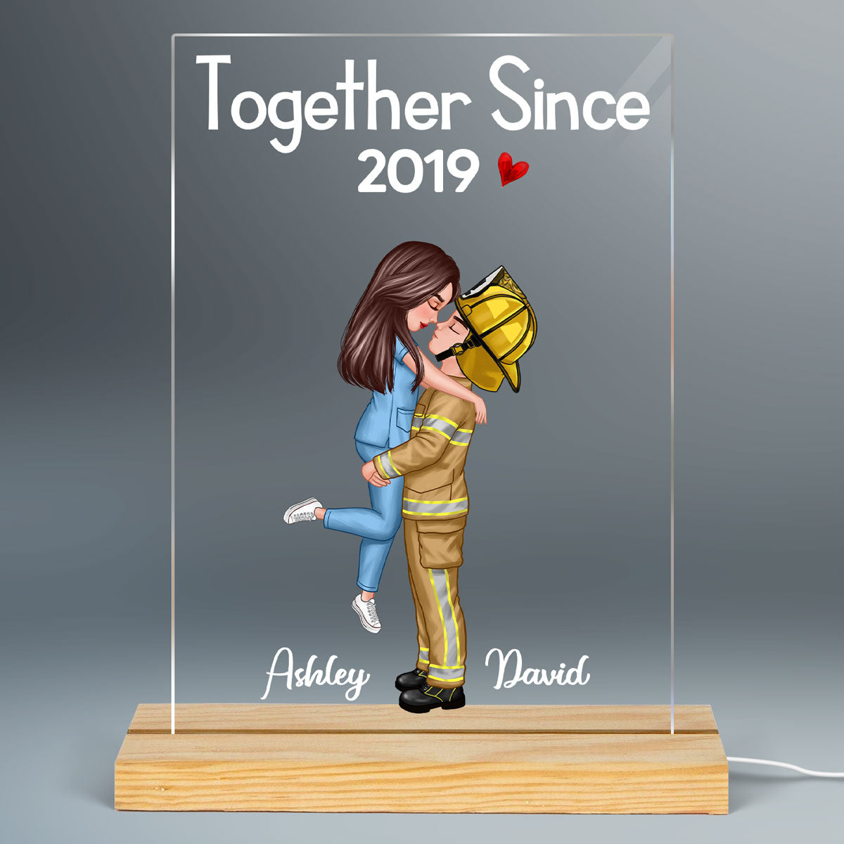 Couple Valentine‘s Day Gifts by Occupation Gift For Her Gift For Him Firefighter, Nurse, Police Officer Personalized Acrylic Plaque Warm LED Night Light