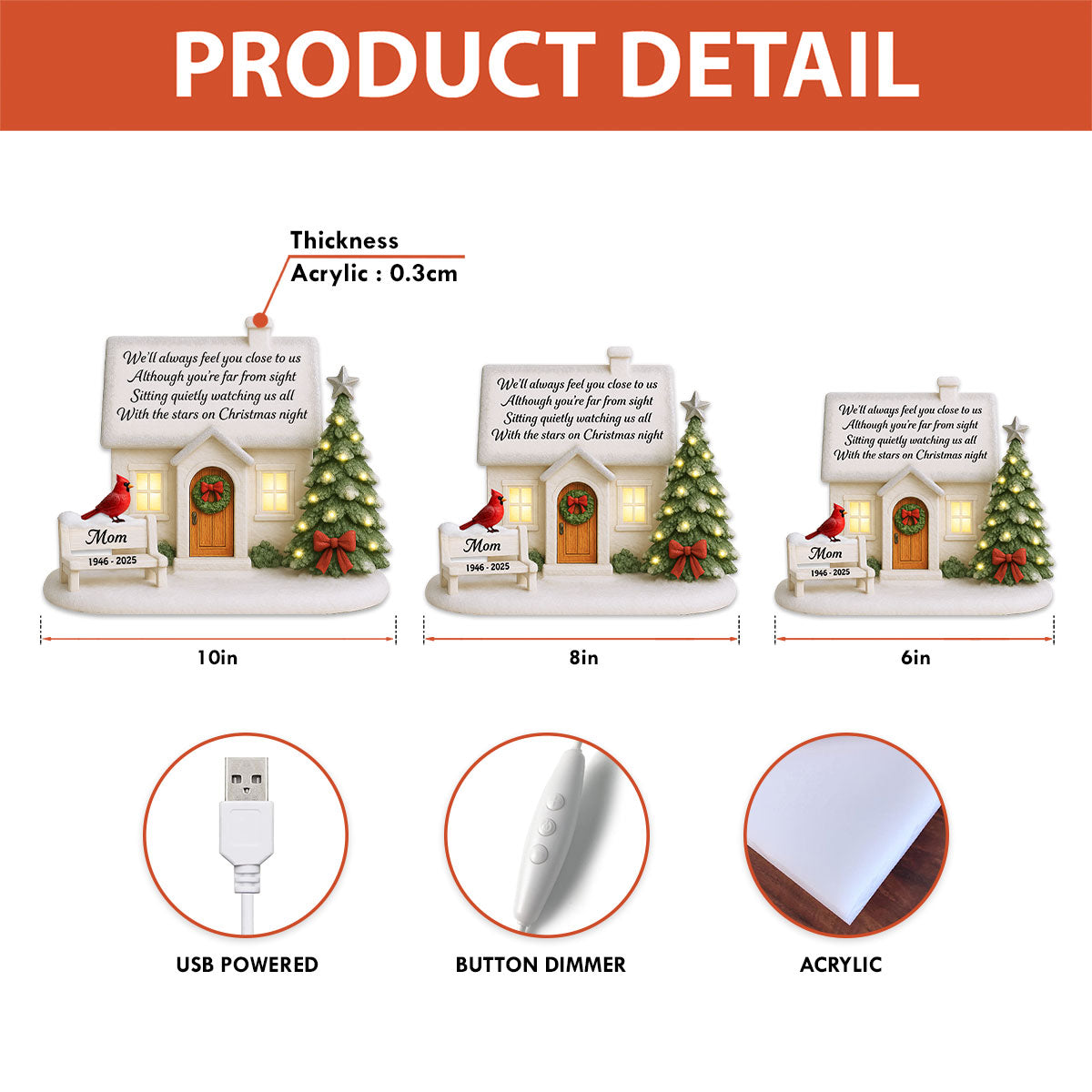 3D Effect Christmas Family Memorial House Always Feel You Close To Us - Personalized Light Box