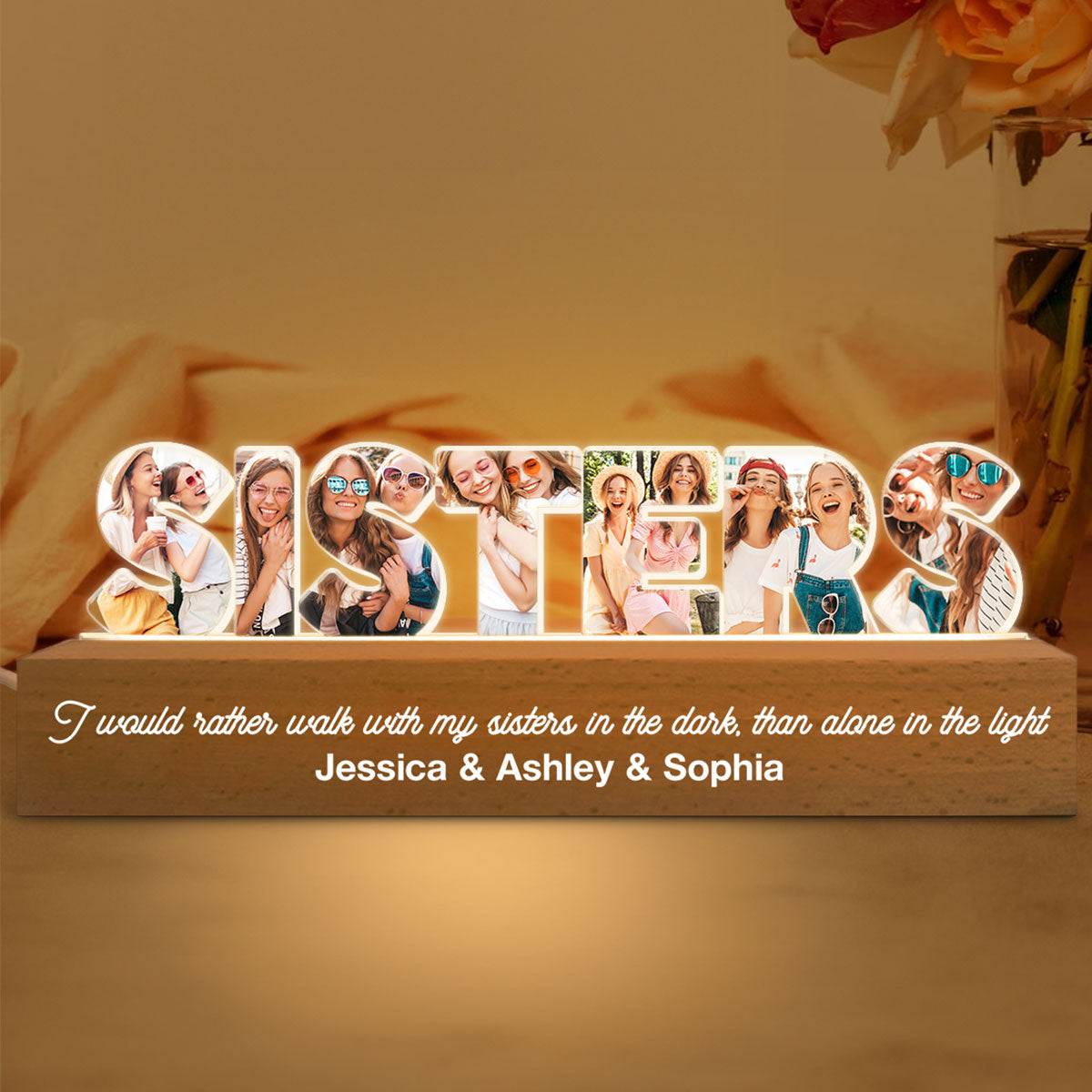 Sisters Photo Collage Personalized Acrylic LED Night Light, Birthday Gift For Sisters