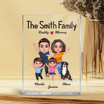 Happy Doll Pretty Whole Family Couple Kids Dogs Cats Personalized Vertical Rectangle Acrylic Block Plaque