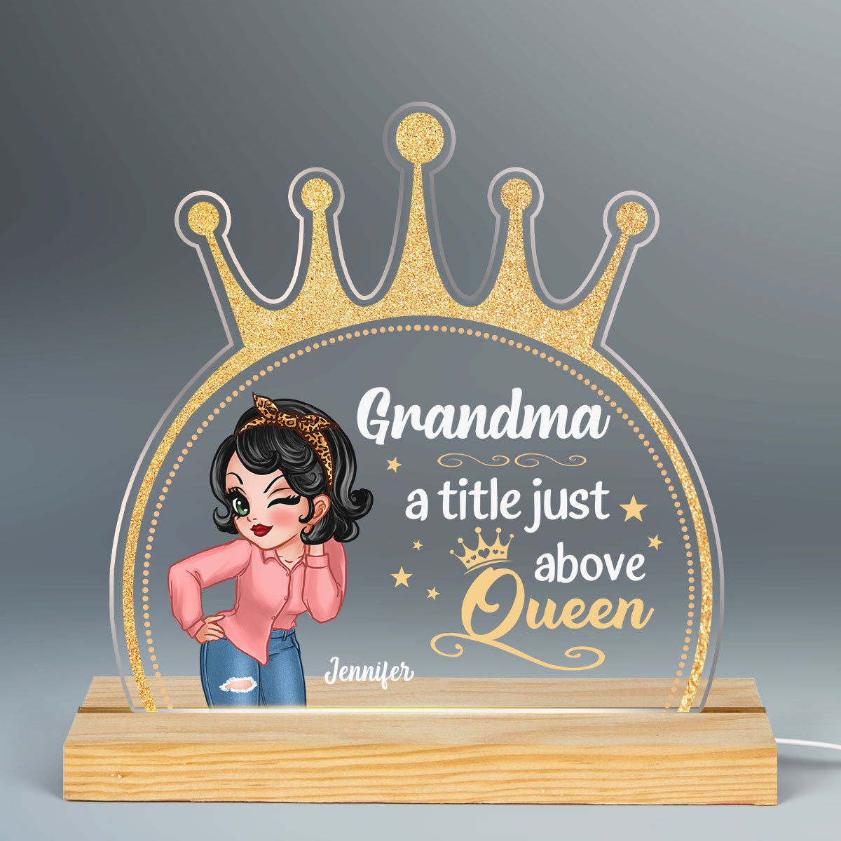 Grandma Title Above Queen Mother‘s Day Gift Personalized Acrylic Custom Shape LED Lamp Night Light