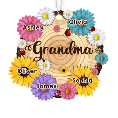 Grandma‘s Flowers Personalized Wooden Ornament