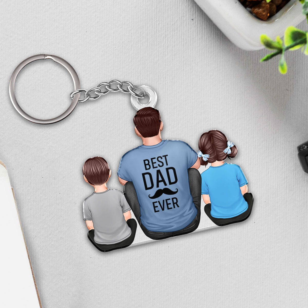 Best Papa Dad Grandpa Ever Sitting With Kids Personalized Acrylic Keychain, Father's Day Gift For Dad, Gift For Husband