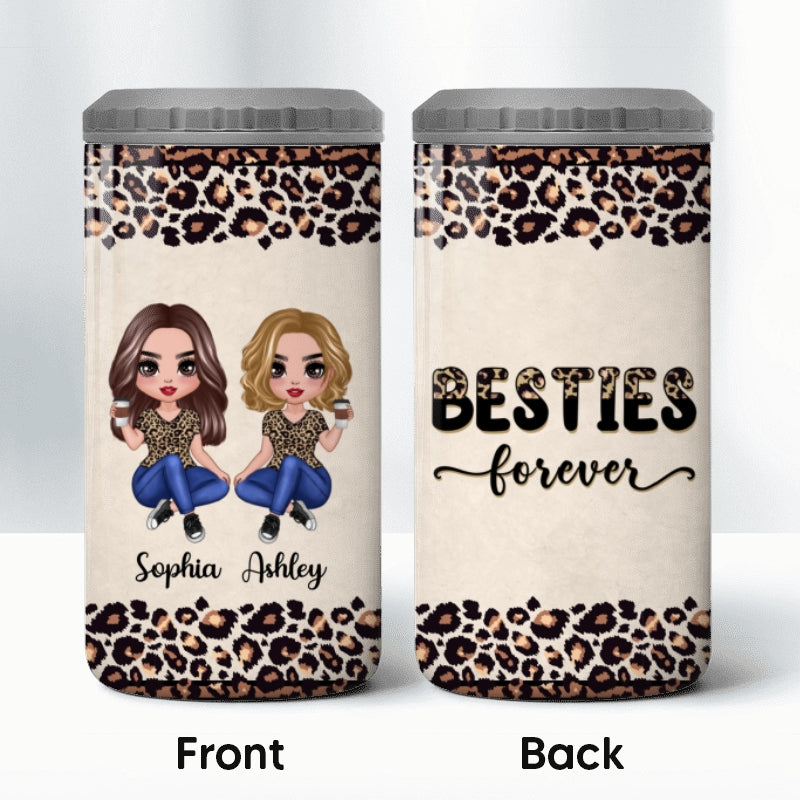 Half Leopard Besties Sisters Personalized 4 In 1 Can Cooler