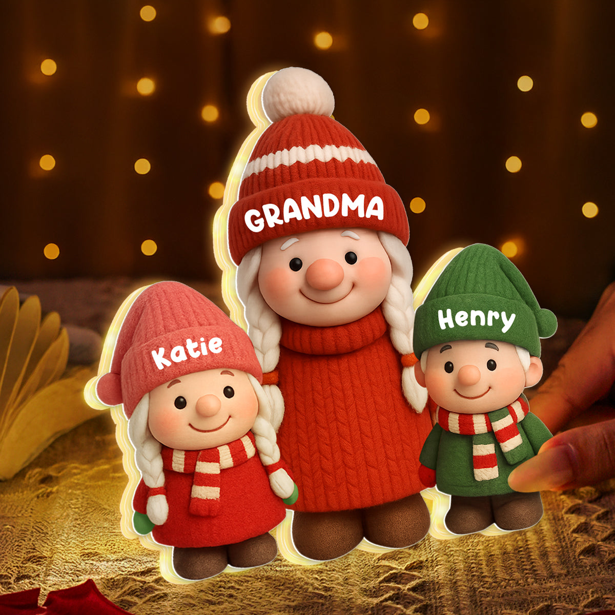 3D Effect Cute Gnome Grandma And Grandkids - Personalized Light Box - Gift For Grandmas