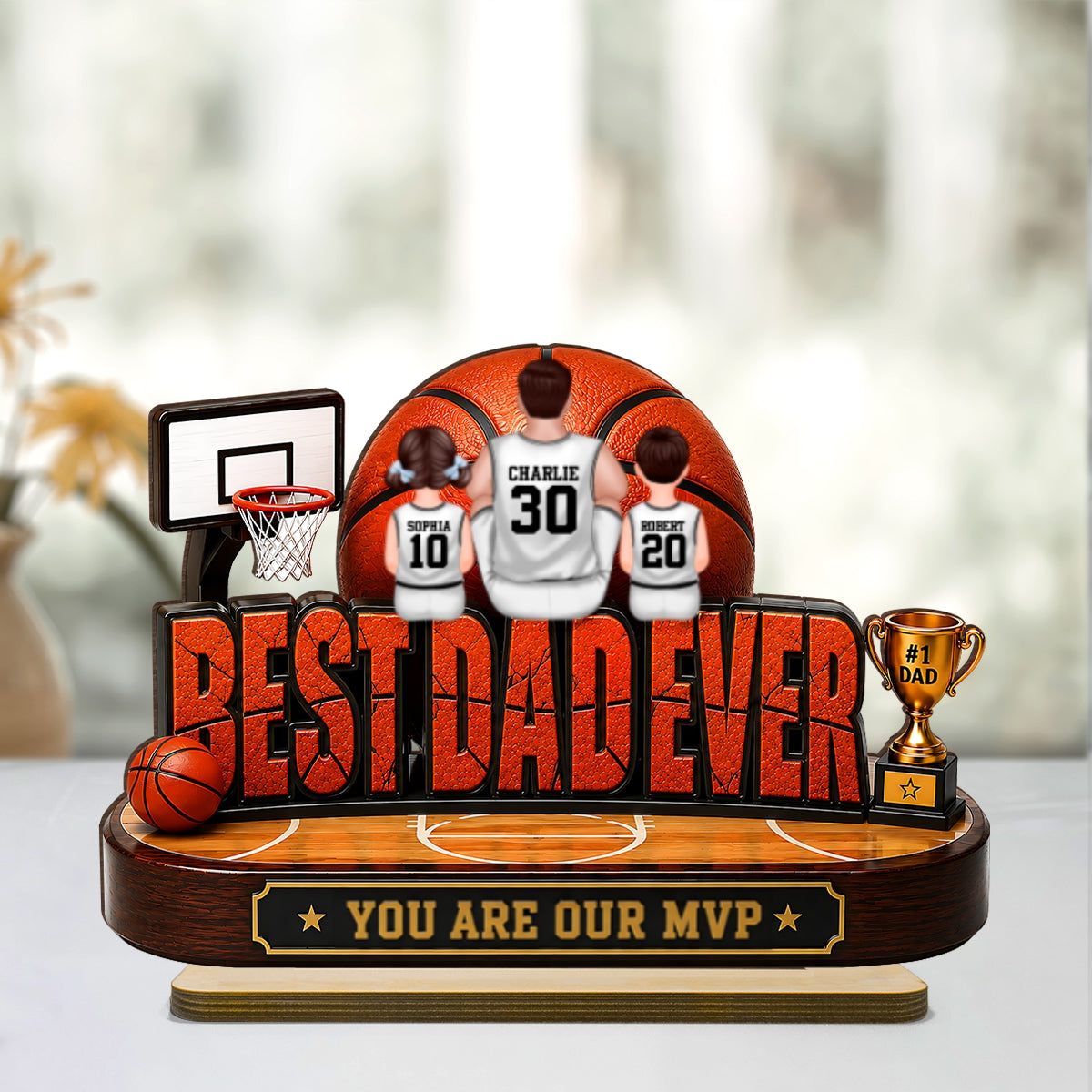 Best Dad Ever Basket Dad & Kids - Personalized 2-Layered Wooden Plaque - Father's Day Gift For Dad, Husband