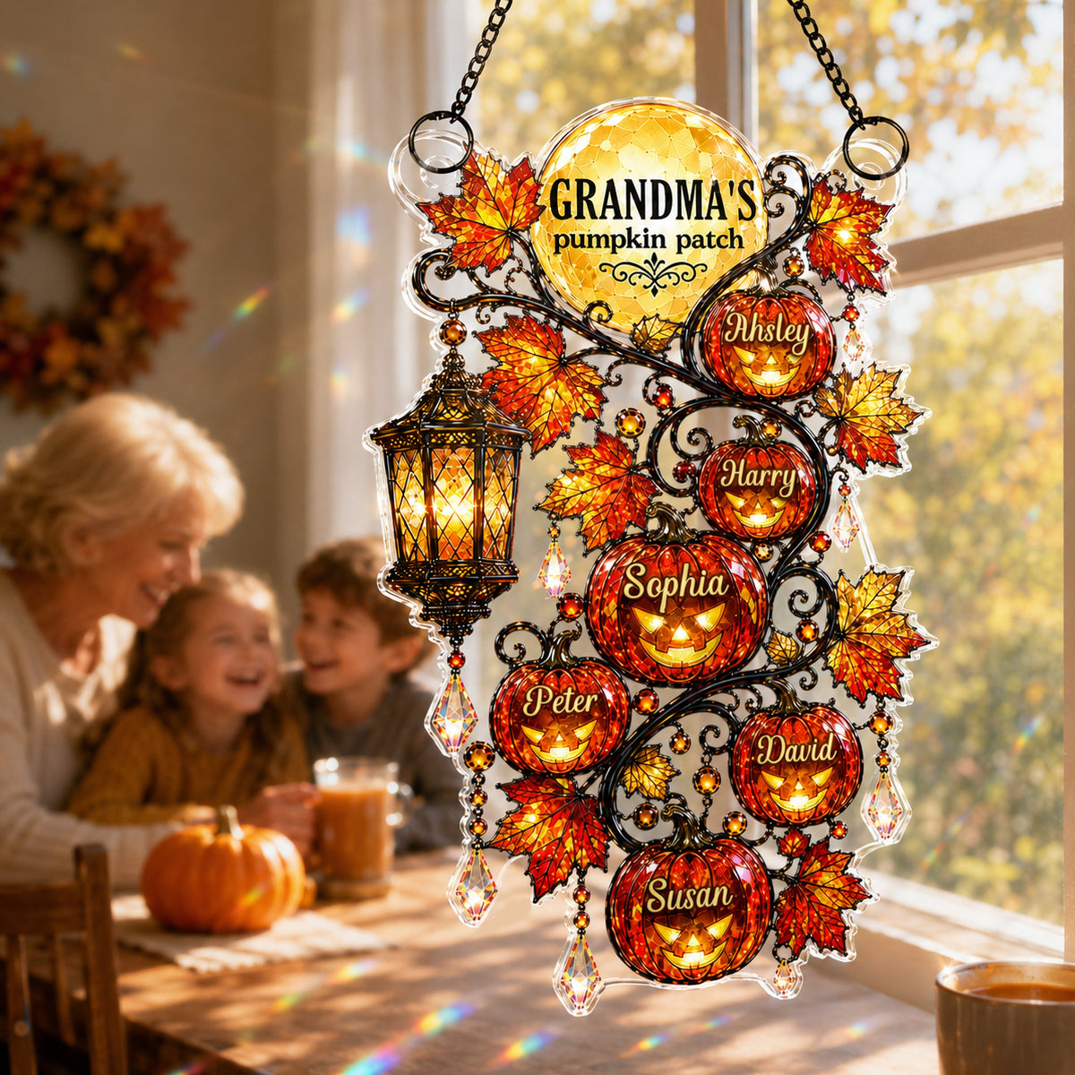 Grandma's Pumpkin Patch - Personalized Acrylic Window Hanging - Halloween Fall Decor for Grandma