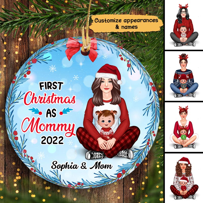 First Christmas As Mommy Pretty Personalized Circle Ornament