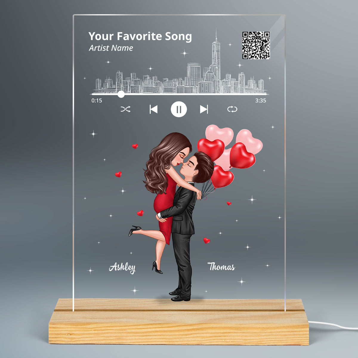 Couple Hugging Kissing Scannable QR Code Gift For Him Gift For Her Personalized Song LED Night Light