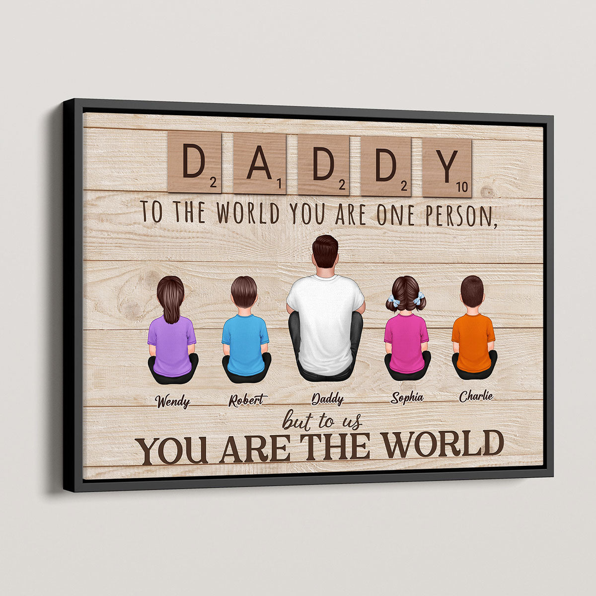 Daddy Grandpa Letters Wood Texture Sitting Back View Personalized Poster