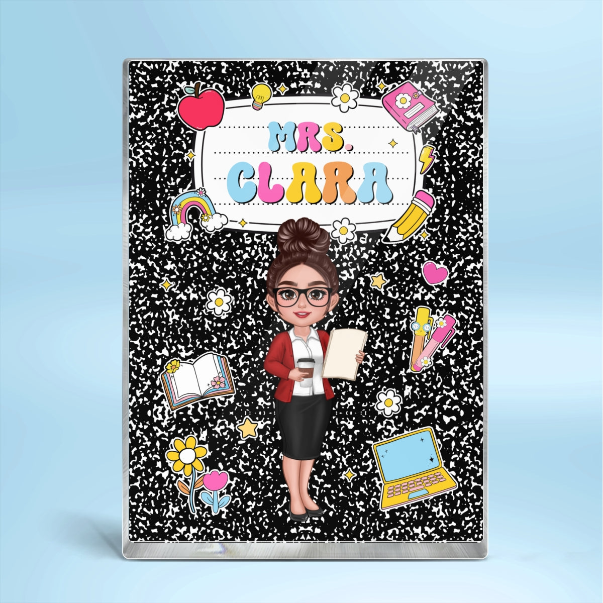 Teacher Composition Book Pattern Personalized Rectangle Acrylic Block, Gift For Teacher
