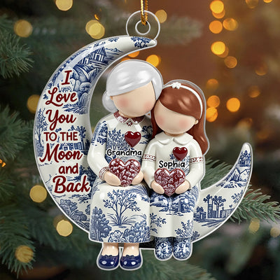 Grandma Grandkids on Moon Toile de Jouy Pattern - Personalized Acrylic Ornament - Sentimental Gift for Grandma