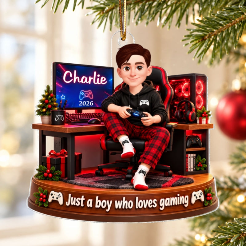 Just a Boy Who Loves Gaming - Personalized Acrylic Ornament - Christmas Gift for Son, Grandson