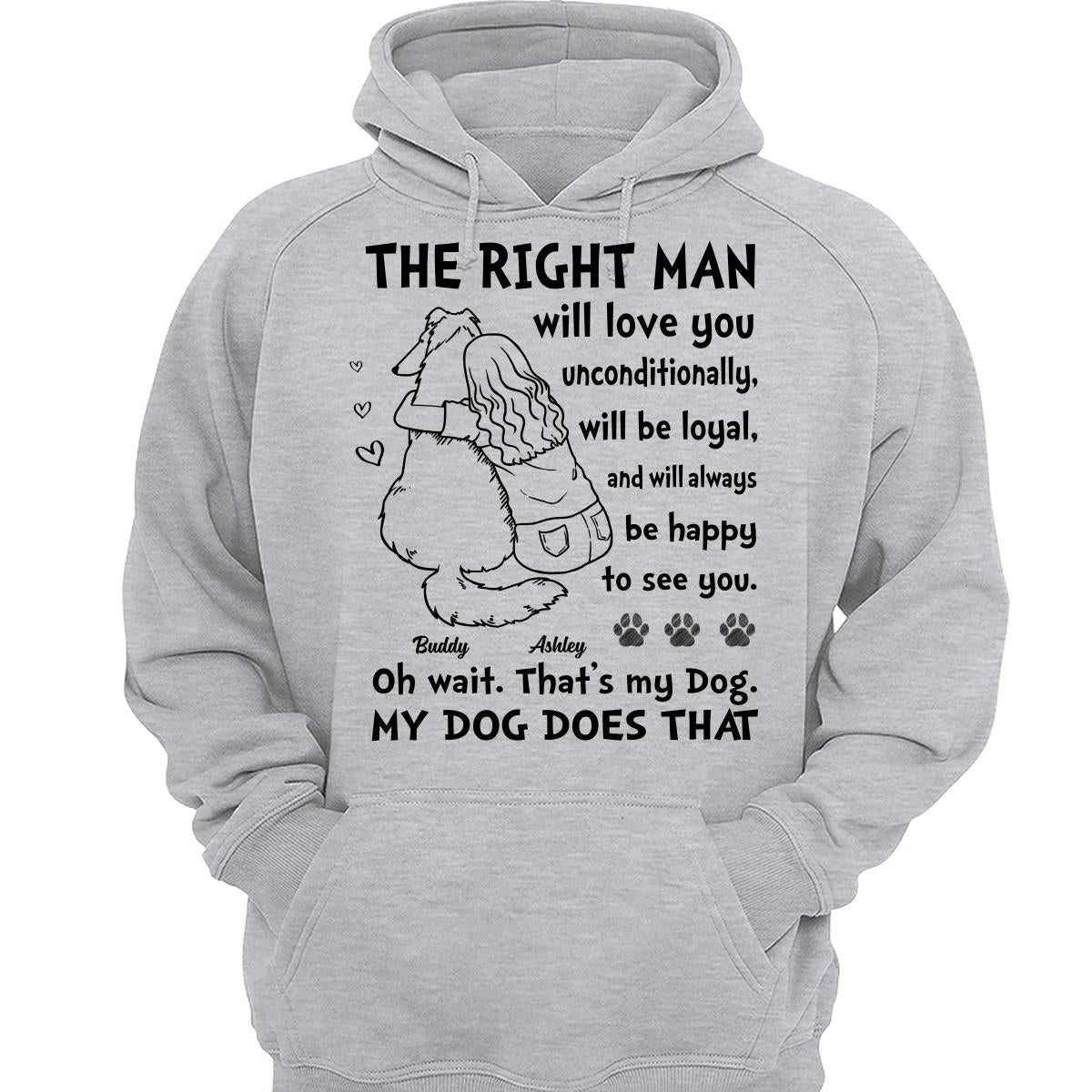 The Right Man Will Love You Unconditionally Dog Mom Personalized Shirt
