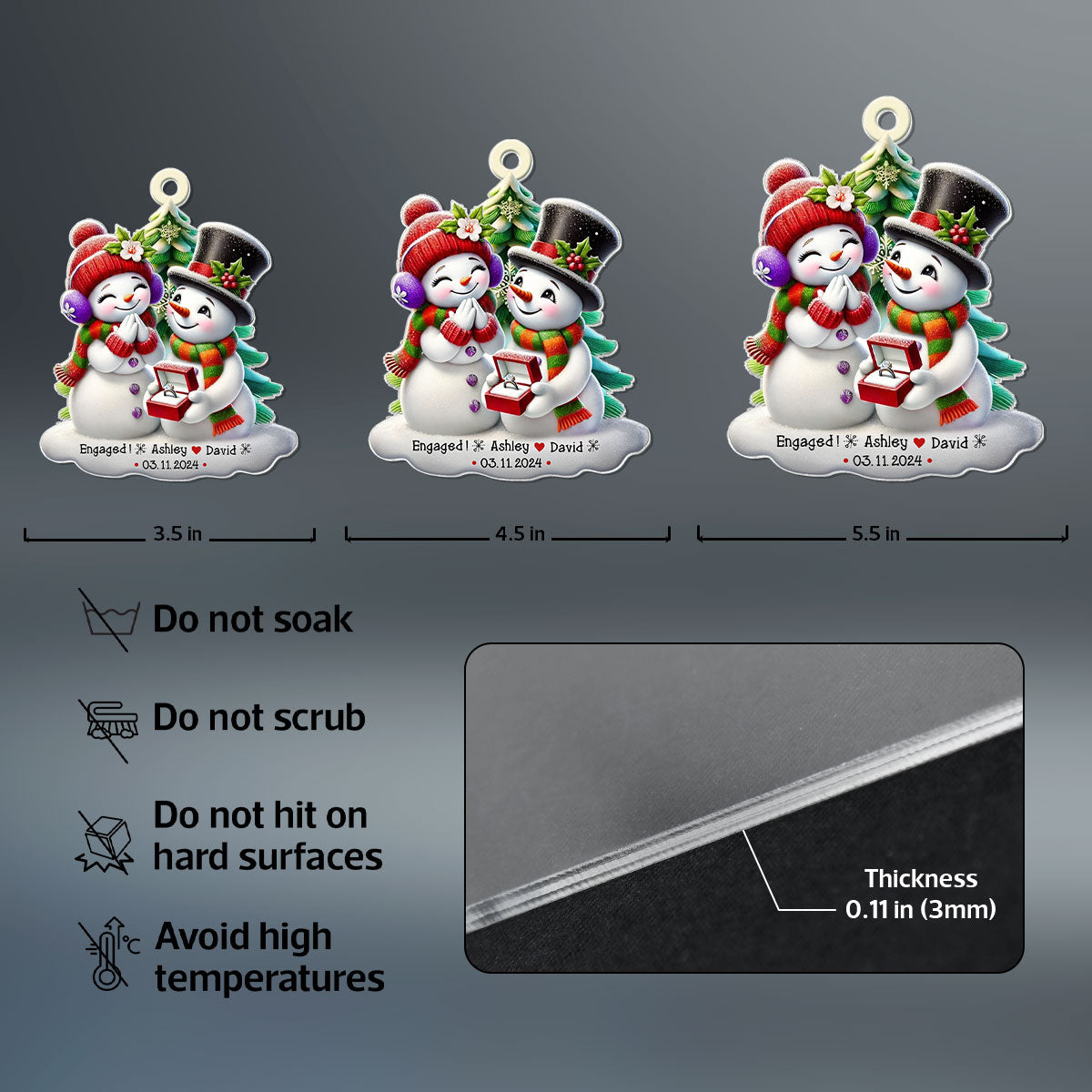Engagement Snowman Couple Personalized Acrylic Ornament, Christmas Gift For Him, For Her, For The Couple