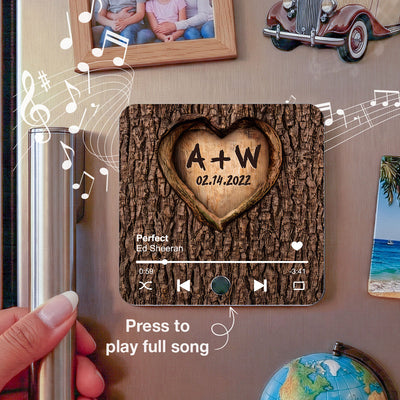 Couple Name Initials In A Heart Tree - Personalized Music Fridge Magnet - Valentine's Day, Anniversary, Engagement Gift