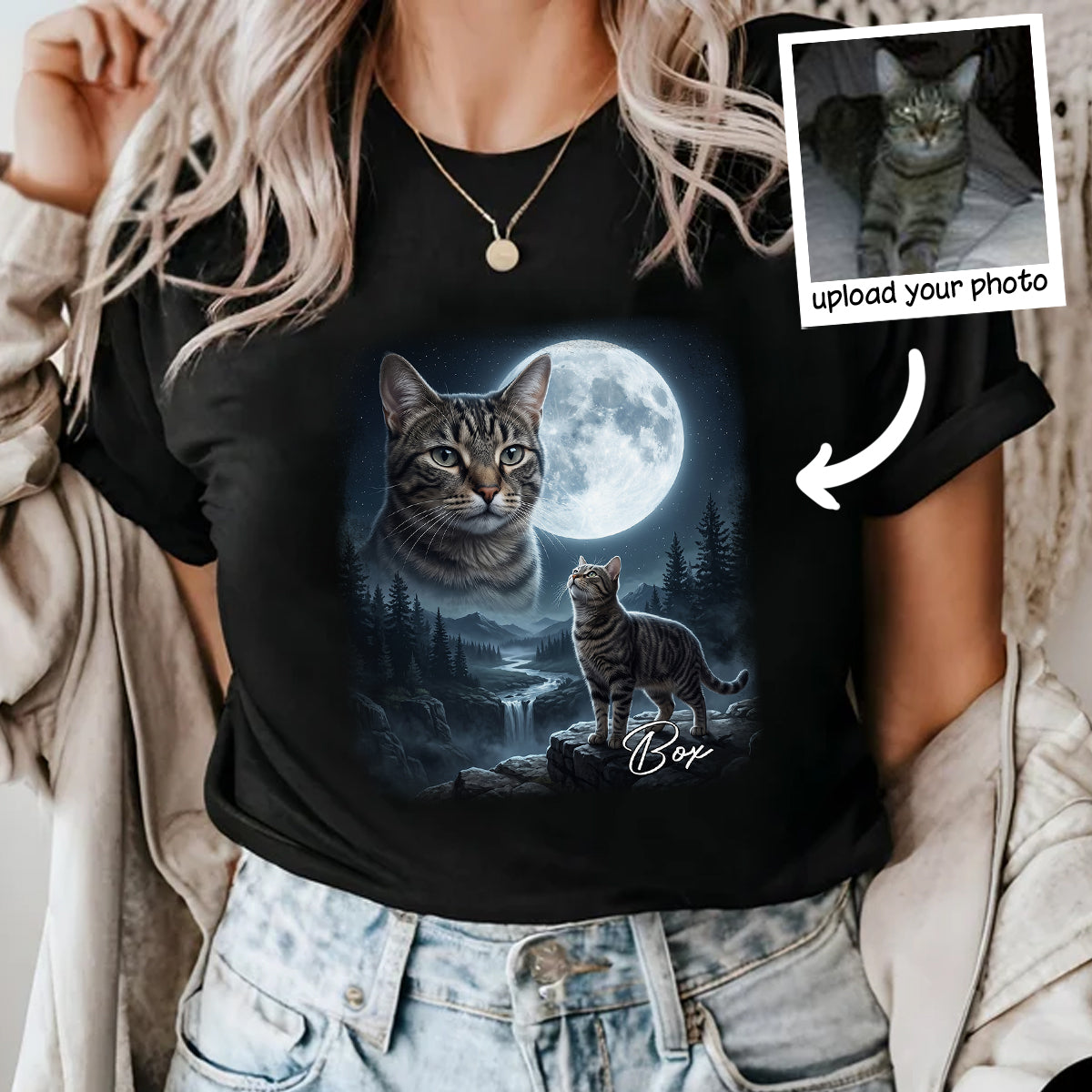Cat Howling to the Moon Custom Pet Photo - Personalized Shirt - Halloween Gift for Cat Lovers