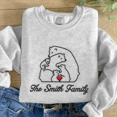 [EMBROIDERED EDITION] Cuddling Bear Family Mama Bear Papa Bear Personalized Embroidered Sweatshirt